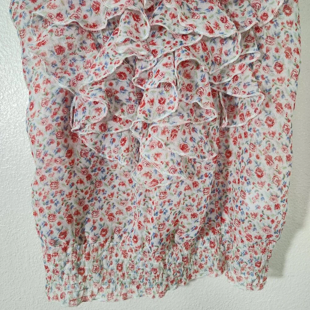 BONGO Prairie Style Sheer Floral Roses Ruffled Top Sz L - Picture 3 of 13